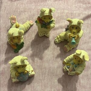 Enesco Bunny Costume Bear Figurines with White and Purple Accents